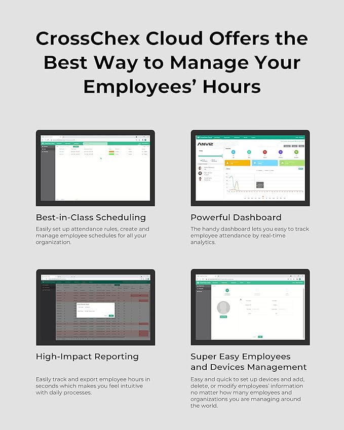 ANVIZ Time Clocks for Employees Small Business - Forever Free Cloud Software - FacePass 7 Pro Biometric Clock in and Out Machine - Support Door Access - Face + RFID + Pin Punching, FacePass 7 Pro