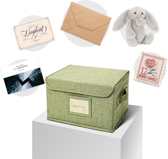 Vienrose Greeting Card Organizer Storage Box with 20 Removable Dividers, 84 Self-stick Labels, Perfect for Photos, Envelopes, Scrapbooking, Paper, Stickers Holder 1 Pack Grass Green