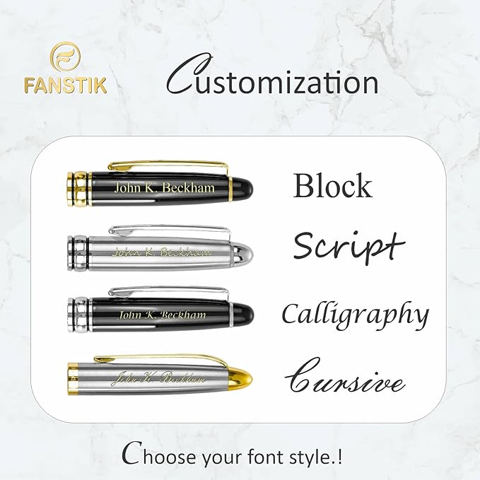 FANSTIK Customized BallPoint pen with name (MADE IN USA), stainless steel, Silver, luxury engraved pen personalized for men and for women. (BallPoint Silver)