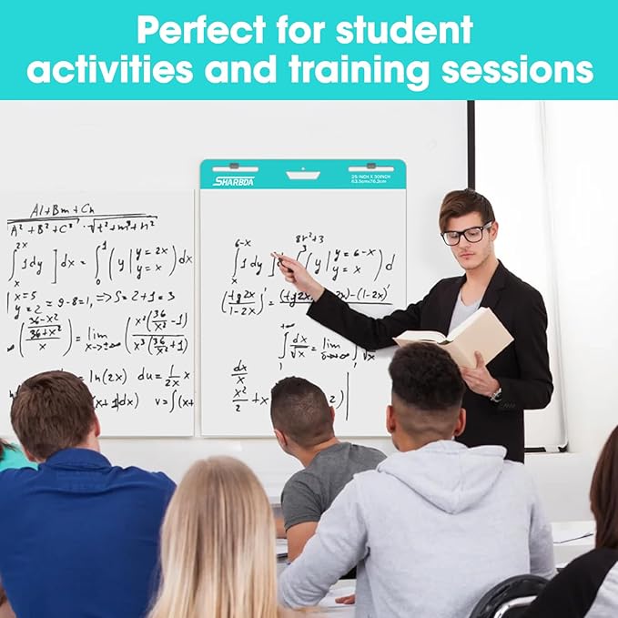 SHARBDA Sticky Easel Pad, 25 * 30 inch,Self-Stick Flip Chart Paper, Super Adhesive & Bleed-Resistant,Micro-Perforated Tear,Classroom Teacher Office Presentation Pads,4 Pads/Pack,120 Sheets