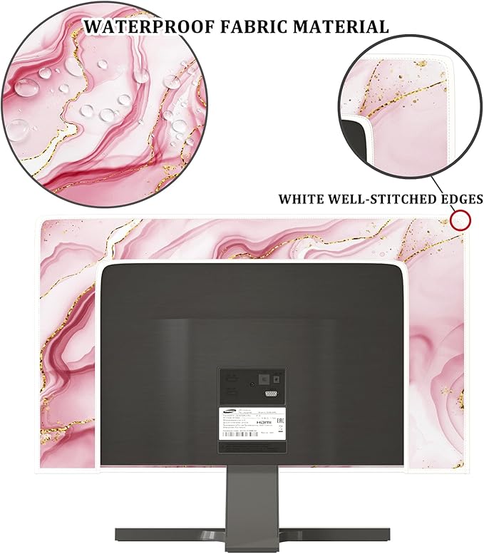 Baocicco Gold Pink Marble Waterproof TV Display Screen Cover 80 Inch TV Accessories Laptop TVs LCD Screen Decoration for Tablet Anti-Static Dustproof Protective for Home Office