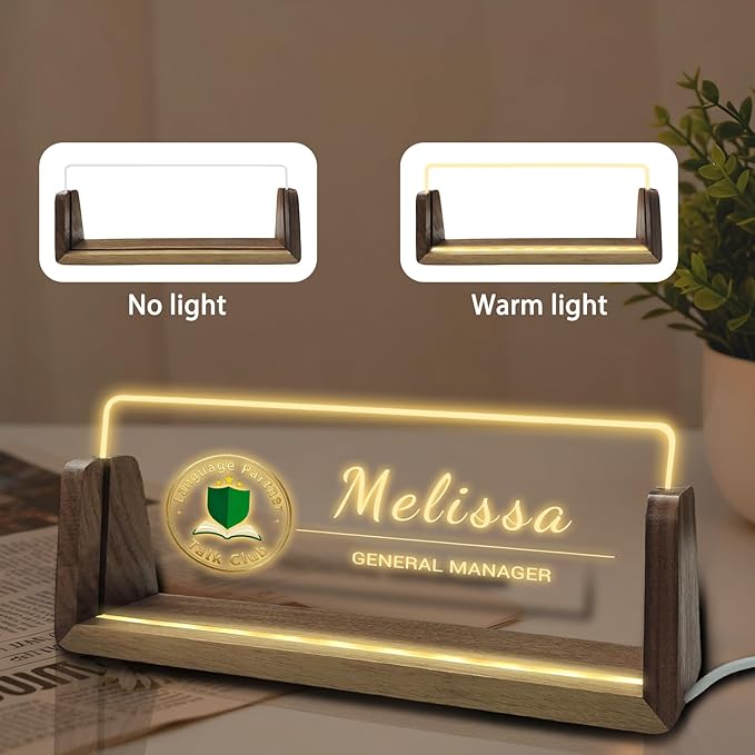 Desk Name Plate Personalized with Flowers Custom Light Up Acrylic Plaque for Desk Customized Office Gifts for Boss Coworkers Teacher Employee Office Decor for Women Men