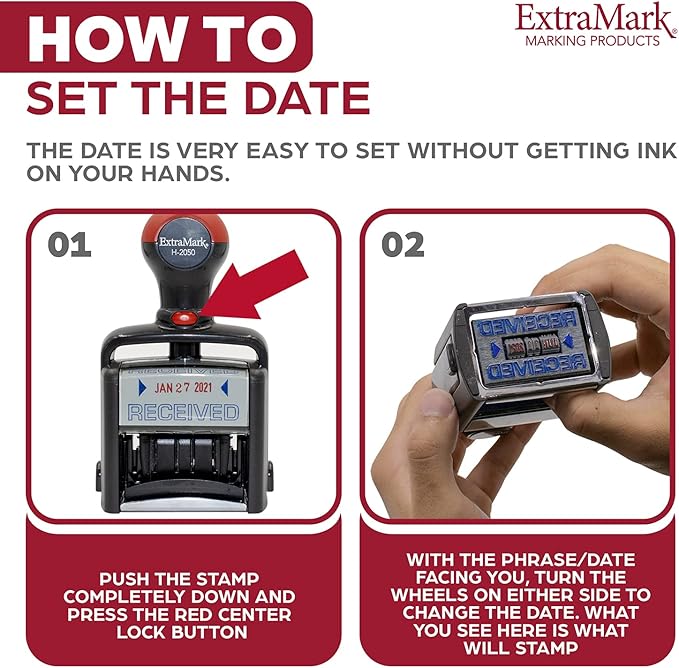 Heavy Duty Style Office Date Stamp with E-MAILED - Self Inking Dater - Style C - Blue & Red Ink Color