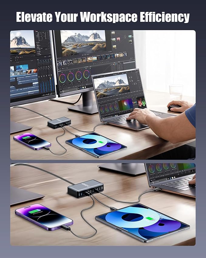 1000W USB C Charger Block,10-Port USB C Charging Station GaN IV Travel Essentials Multiple Port Charging Station,140W Laptop Fast Charger Adapter for MacBook Pro/Air,DELL,iPad,iPhone,Samsung Galaxy