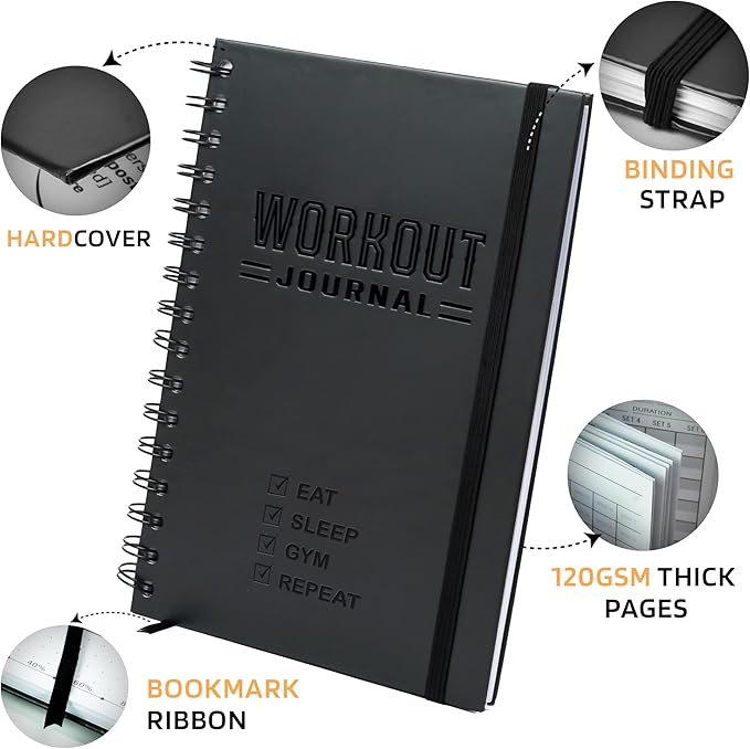 Nextnoid Hardcover Fitness Journal Workout Planner for Men & Women - A5 Sturdy Workout Log Book to Track Gym & Home Workouts - Purple