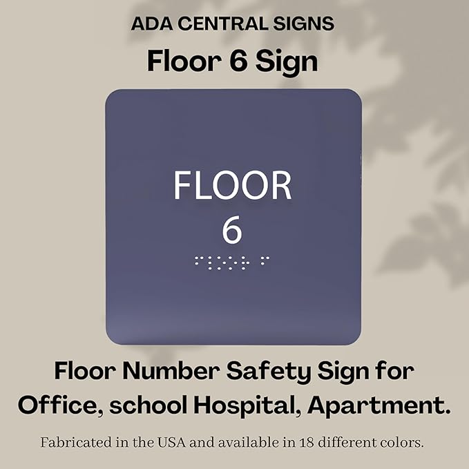 Black ADA Floor 6 Sign with Braille – Made from Durable Acrylic and Ready to Mount