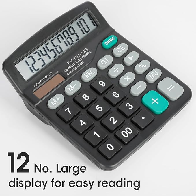 24 Pack Calculator Bulk, 12 Digits Calculators Desktop with Large LCD Display and Sensitive Butto, Solar and Battery Dual Power, Desk Calculator for School, Office, Home