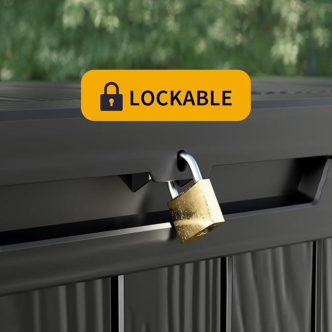 Decksplore 320 Gallon Outdoor Storage Box Waterproof Lockable Resin Deck Box Large, Patio Storage Bin for Pool Accessories Cushion Furniture, Garden Tools, UV-Resistant Outside Delivery Black