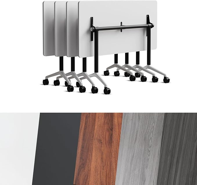 Goakwwuz Conference Room Table, Folding Conference Tables,Thicken Grey Tabletop,Flip Top Wooden Seminar Meeting Room Table for Conference Room Offices (4, Black+White, 61.0“)