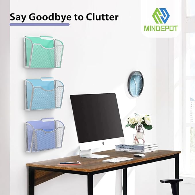 MINDEPOT Wall File Organizer,Hanging Wall Mounted File Folder Binder Holder Mail Organizer for Office,Home and School Supplies