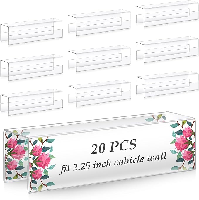 Cinnvoice 20 Pcs 2.25 Inch Cubicle Name Plate Holders Bulk Clear Double Sided Name Sign Tags for Home Library Doors Office Classroom 8.5 x 2.5 x 2.4 Inch