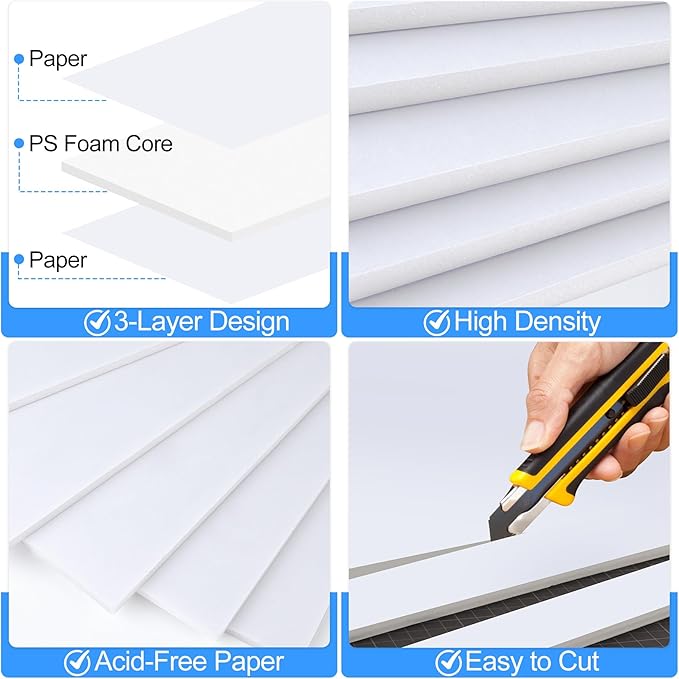 ToLanbbt 3 Pack White Foam Board, 24 x 36 x 3/16" Thick Foam Core Acid Free Poster Foamboard for Art Craft Projects, Painting, Displaying, Signage, Wedding, School