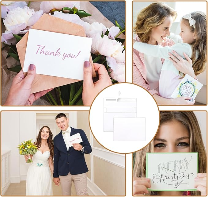 Silunkia Single Panel White Thank You Cards and Envelopes 4.25 x 5.5 Heavyweight Blank Flat Cardstock and A2 Envelopes Printable Self Seal 20 Packs for Wedding Invitations, Baby Shower, Greeting Cards