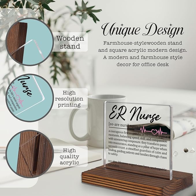 Emergency Nurse Gifts, Thank You Appreciation Gifts for ER Nurse Week Graduation Birthday Christmas Emergency Office Desk Decor Decorative Signs Plaque PA002