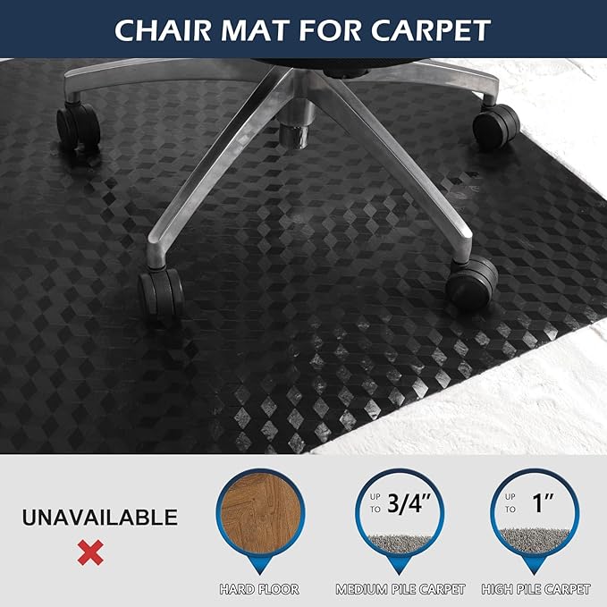 SALLOUS Chair Mat for Carpet, 30" x 48" Office Chair Mat for Carpeted Floors, Heavy Duty Vinyl Floor Mat with Grips, Non-Slip Carpeted Floor Protector Computer Desk Mat for Home Office (Black)