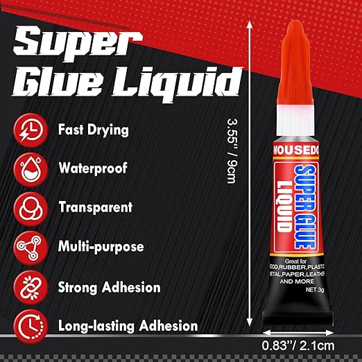 WOUSEDO 12 X 3g Super Glue Liquid, Clear Strong Adhesive,Fast Drying Cyanoacrylate Glue for Wood, Rubber, Leather, Plastic, Metal, DIY Crafts and More