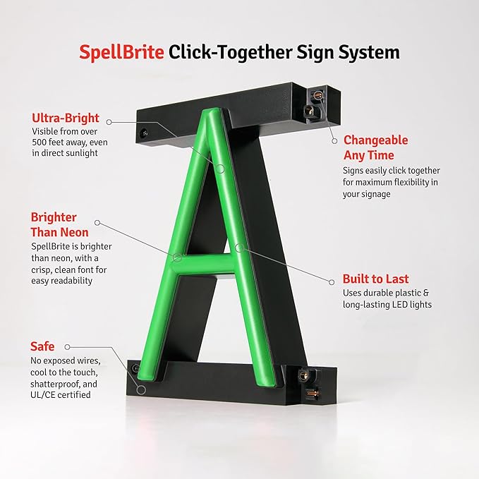 SpellBrite OFFICES Sign | Directional Sign with Neon Look, Green LED Light Source | 24.2" x 6.3"