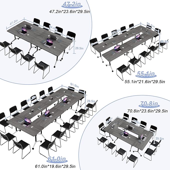 Conference Table Flip Top Mobile Conference Room Tables,Folding Conference Table with Wheels,Large Meeting Training Seminar Table Saving Space for Office Classroom(6C,47.2'')