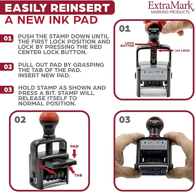 Heavy Duty Style Office Date Stamp with Entered - Self Inking Dater - Style C - Blue Ink Color