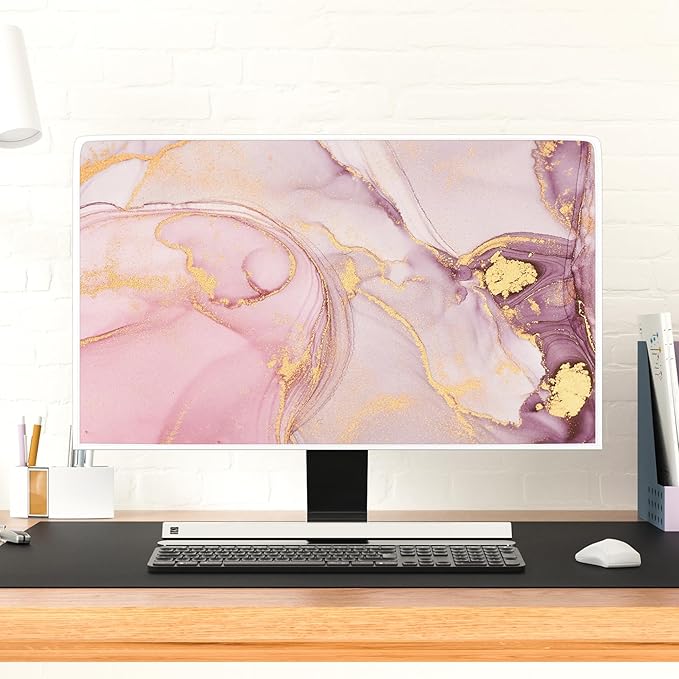 Baocicco Pink Gold Marble Waterproof Screen TV Cover 37, 38, 39 Inch Decorative Modern Television Cover for Home TV Screen Texture Dust Proof Monitor Covers for Television Screen LED LCD OLED TVs