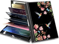 BWEGRHE Slim Credit Card Holder, Hummingbird Floral Sakura RFID Blocking Metal Wallet for Men & Women, Aluminum Minimalist Hard Case Pocket-Sized Business Cards Organizer (Fits Up to 10 Cards)