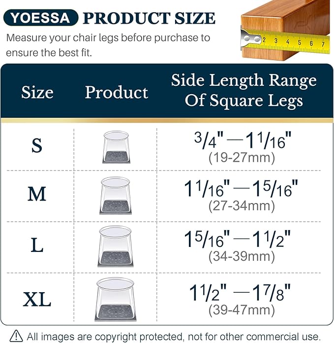 32 Pcs Square Chair Leg Floor Protectors for Hardwood Floors, Clear Silicone Chair Leg Caps Covers Sliders, Floor Protectors for Chairs, Protect Floors (M Fits: 1-1/16" to 1-5/16")