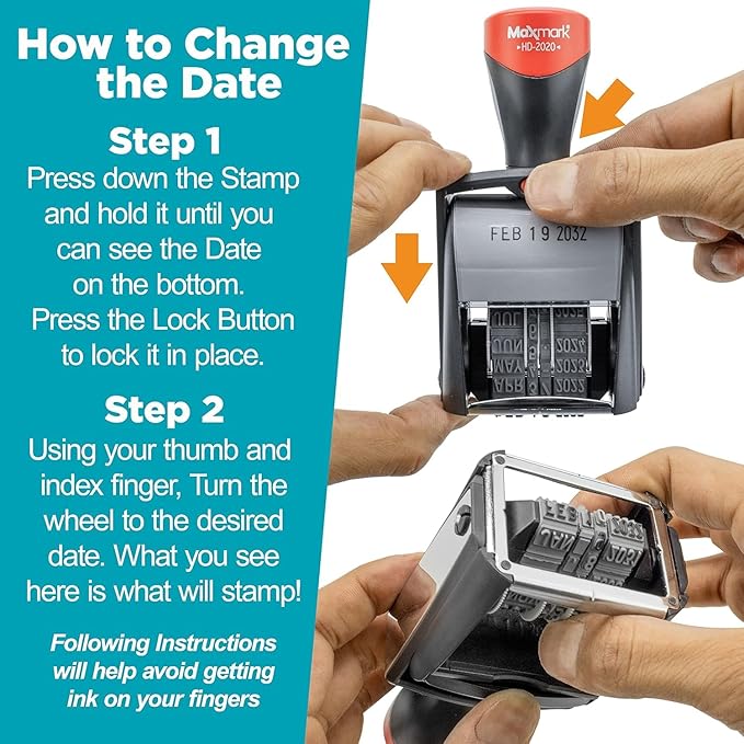 MaxMark Heavy Duty Date Stamp, Large Date Size - Exclusive 12-Year Band - Black Ink