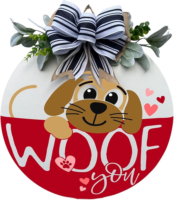 Wood front door sign Wood sign Home decor Welcome sign Sign for front door House warming gift Wedding gift (Woof, 18" Width)