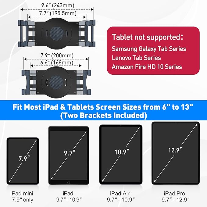 AboveTEK Universal Magnetic Tablet Mount, Swivel Tablet Stand, 360° Rotating Clamp Holder Fits 6-13" Display Tablets, Strong Attach to Metal Surface on Cabinet Whiteboard Kitchen Fridge Steel Car Door