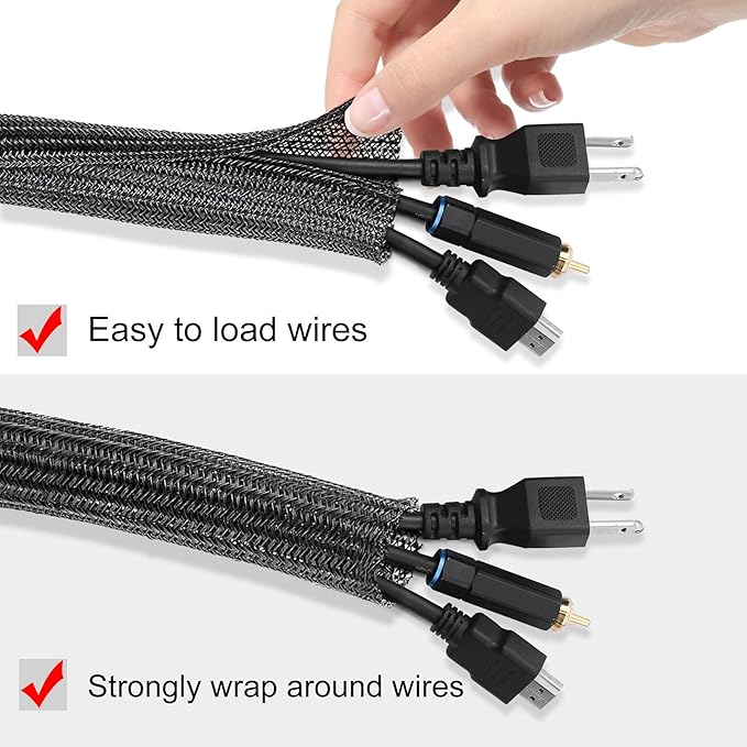 Moxita 25ft - 3/4 inch Cord Protector Cable Sleeve Split Wire Loom Tubing for Power Cord Audio USB Cable, Wire Cover Cable Management Sleeve for TV Computer, Cord Protectors from Pets Chewing, Black