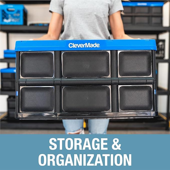 CleverMade Collapsible Storage Bins - Obsidian 3 Pack 32L - Stackable Containers Heavy Duty Capacity Folding Crates - Space-Saving for Home
