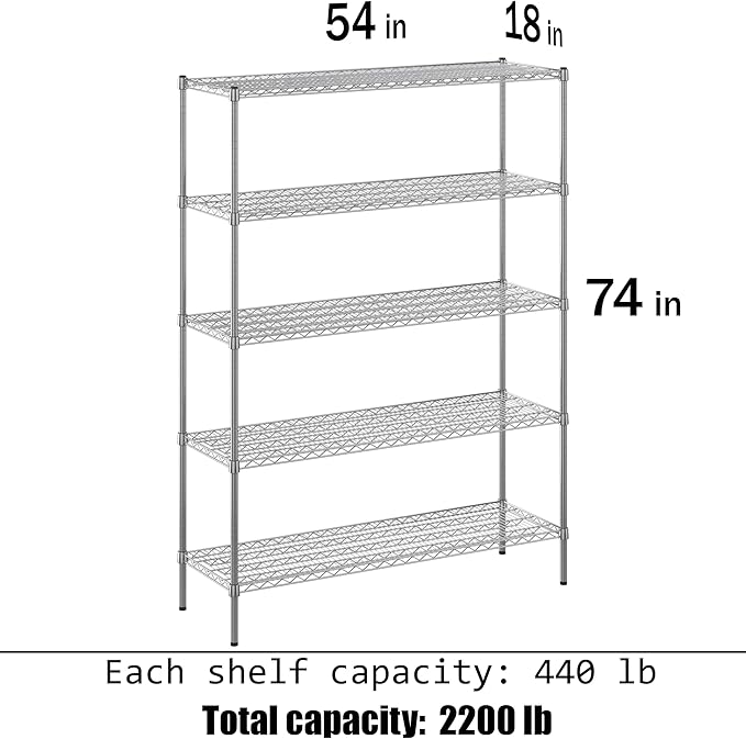 Regal Altair 18" Deep x 54" Wide x 74" Height Wire Shelving Kit | 5-Tier | NSF Commercial Storage Rack Unit