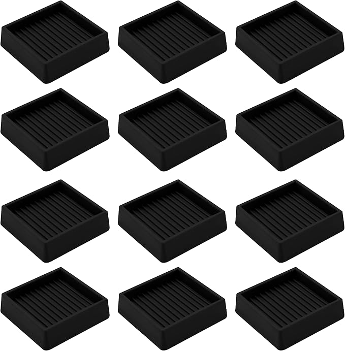 VOCOMO 2X2 Rubber Caster Cups, Non Slip Furniture Pads, Anti-Slip Gripper, Anti Skid Furniture Feet, Anti Slide Floor Protector for Bed Couch Table Chair Stoppers - 12 Pack, Black