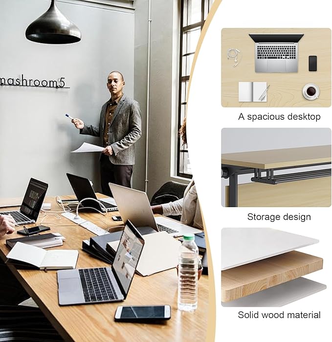 JEHUJD Conference Table,55.1''Folding Conference Room Table for 4-12 People,Mobile Flip Top MeetingTraining Table with Different Coulor and Styles for Offices, Classrooms,Meeting Room (2, 61''G)