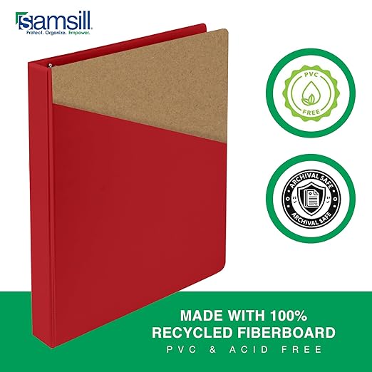 Samsill 1 Inch 3 Ring Binders, Made in USA, Economy Round Ring, Clear View Cover, 200 Sheet Capacity - for School, Home, Office - Red, 4 Pack