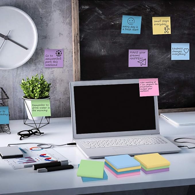 MyLifeUNIT Sticky Notes 3x3, Bulk Pack 54 Note Pads 5400 Sheets for Daily Reminder, Self-Stick Notes with 6 Assorted Colors