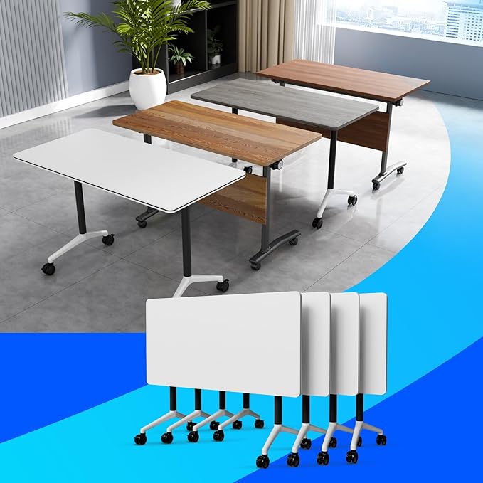 Conference Table Flip Top Mobile Conference Room Tables,Folding Conference Table with Wheels,Large Meeting Training Seminar Table Saving Space for Office Classroom(4A,47.2'')