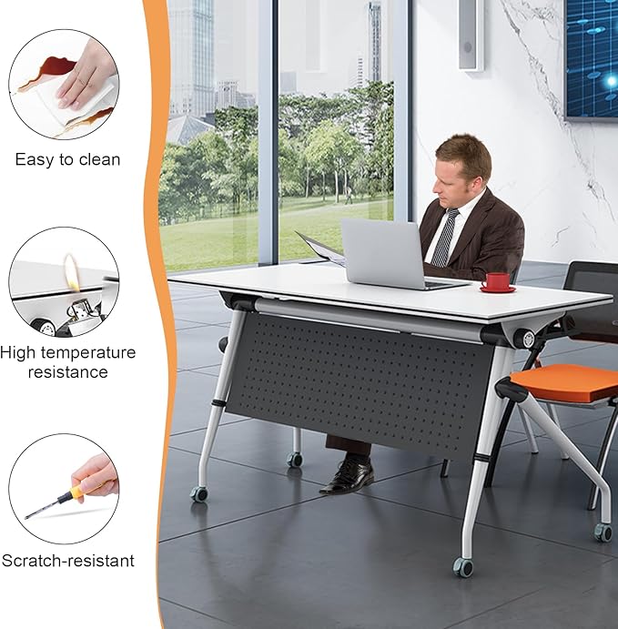 Conference Table,55.1''Folding Conference Room Table for 4-12 People,Mobile Flip Top MeetingTraining Table with Different Coulor and Styles for Offices, Classrooms,Meeting Room (4, C)