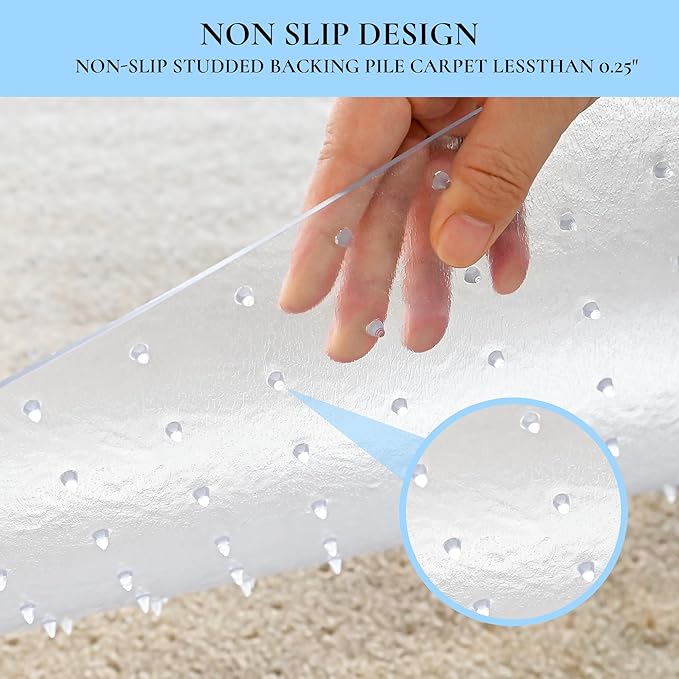 HOMEK Office Chair Mat for Carpet, 53" x 45" Studded Desk Chair Mat for Low Pile Carpeted Floors, Transparent Carpet Protector Mat for Office Chairs