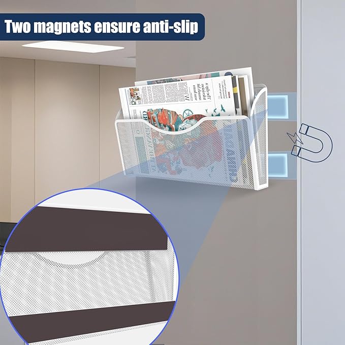 LQPAFZ Magnetic File Holder 1 Pockets File Folder Organizer, Office Hanging Magazine Rack for File Cabinets, Magnetic Paper Holder, No Drilling Mail Organizer for Refrigerator, Office
