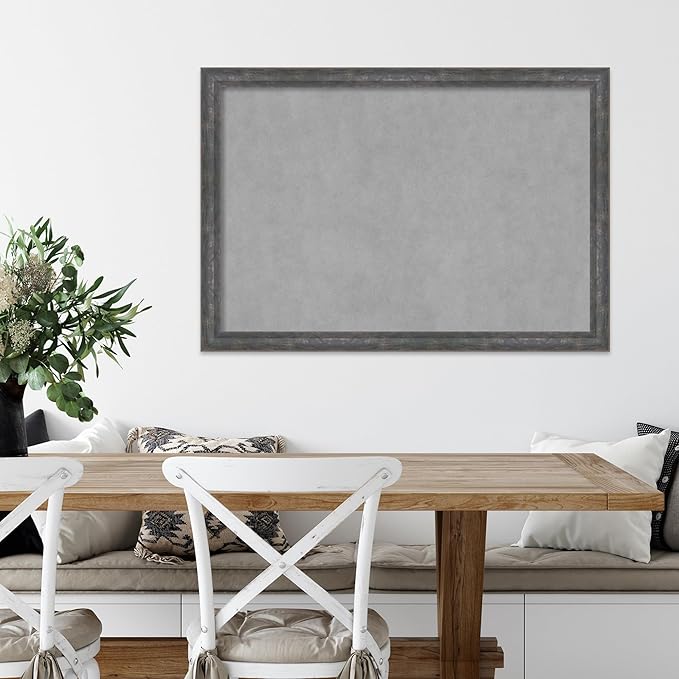 Amanti Art Grey Framed Magnetic Board 27x39 Large Vision Board for use with Magnets, 100% Metal Sheet to Display Items as Office Decor or for Home Organization in mudroom, Kitchen or Kids Room
