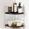 JANUS LiANG 2-Tier Bathroom Organizer Countertop Corner - Makeup Organizer Cosmetic Perfume Holder Bedroom Storage Shelf or Kitchen Spice Rack (Chrome + Black)