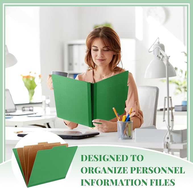 Skyygemm 48 Pcs Classification Folders Letter Size, 3 Divider Pressboard File Folder with Fasteners, Expanding File Organizer Bulk for School Teachers, Office Employee, Coworker, Staff (Green)
