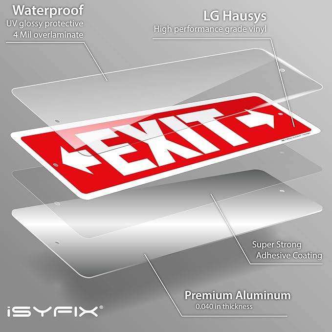 iSYFIX Exit Signs 6 Pack 12x4 Inch with Directional Right & Left Arrows - Rust Free Aluminum, Laminated for UV, Weather, Scratch Resistance - Ideal for Offices, Schools, Theaters, Restaurants