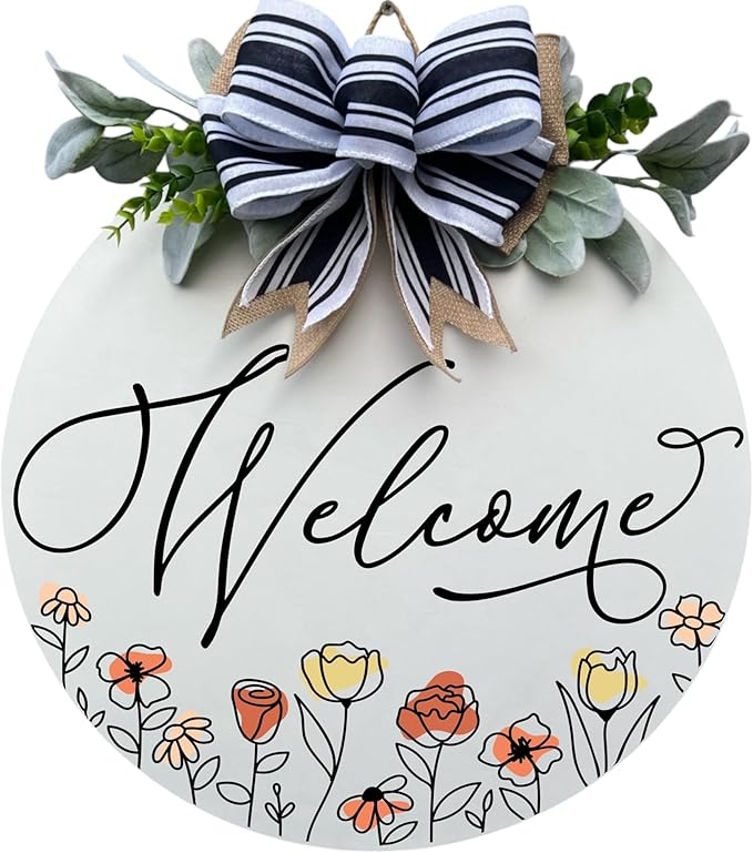 Wood front door sign Wood sign Home decor Welcome sign Sign for front door House warming gift Wedding gift (Wildflower 3.0-UV026(A1) P002, 18" Width)