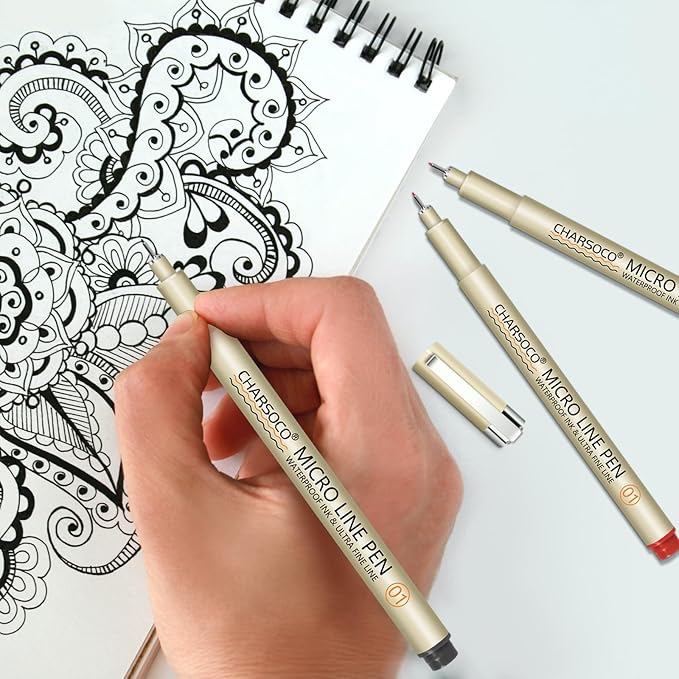 CHARSOCO 01 Micro Pen, 12 Colors Fine Point Pen, 0.25mm Fineliner Ink Pens for Artist Illustration, Waterproof Archival Ink, Sketching, Anime, Manga, Technical Drawing and Scrapbooking-fan