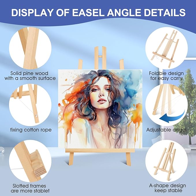 ESRICH 2 Pack 11.8" Wood Easels,Tabletop Easel for Painting,Painting Party, Displaying Canvases, Kids Student Table School Desktop, Portable Canvas Photo Picture Sign Holder