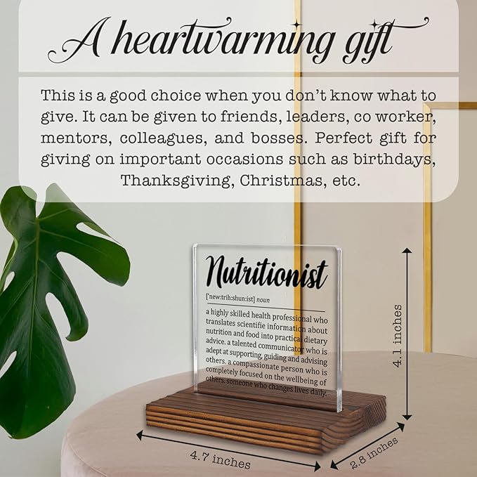 Nutritionist Gift for Women and Men, Thank You Desk Sign for Dietitian or Health Coach, Office Decor for Nutrition Professionals, Holiday or Graduation Appreciation Plaque PA057