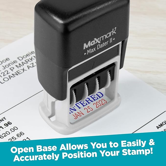 MaxMark Self-Inking Rubber Date Office Stamp with Posted Phrase & Date - Blue Ink (Max Dater II), 12-Year Band