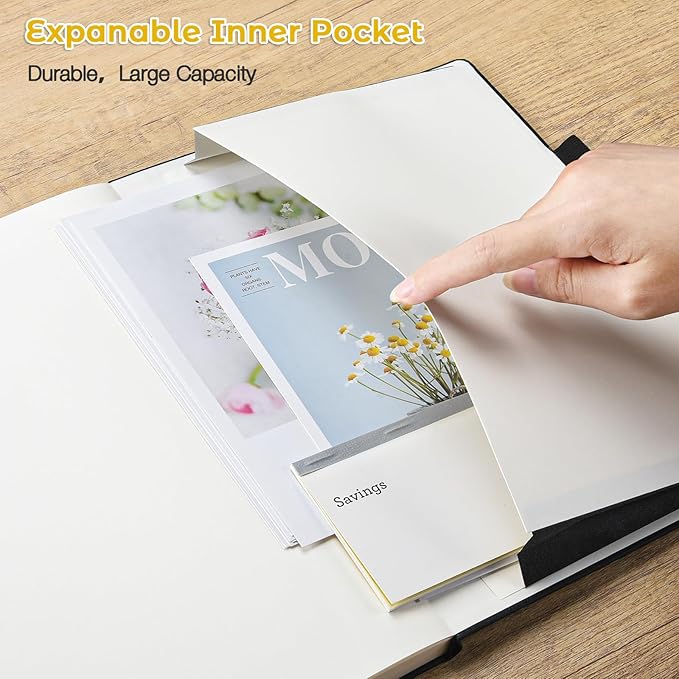 Lined Journal Notebook, 8.5" x 11" Hardcover Leather Notebook for Work, Wide Ruled Notebook Journal for Women Men, 192 Thick Paper, Lay Flat, 2 Pockets, A4 Large Journals for Writing, Yellow Notebook